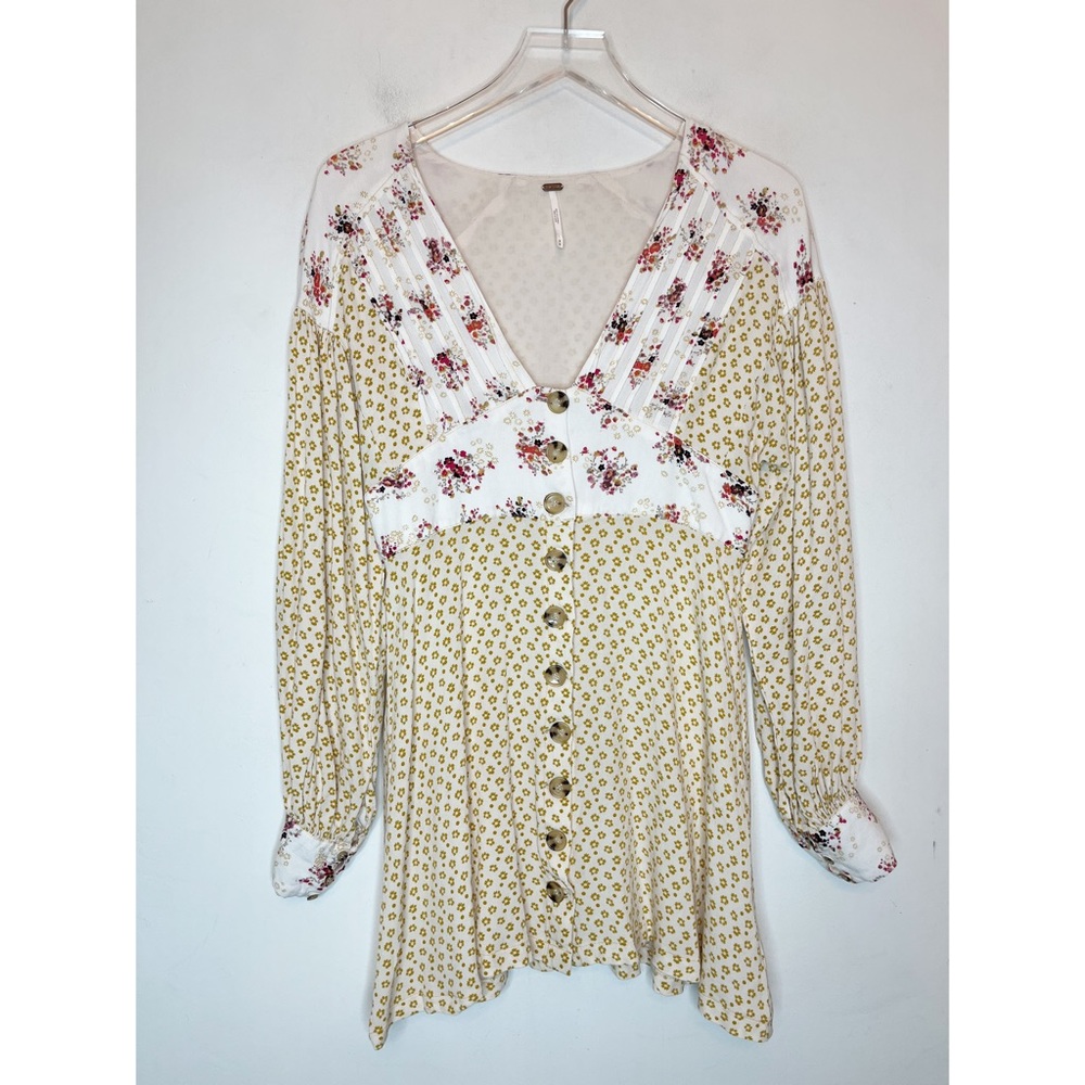Free people Beige Floral Button Down Dress. Size Medium